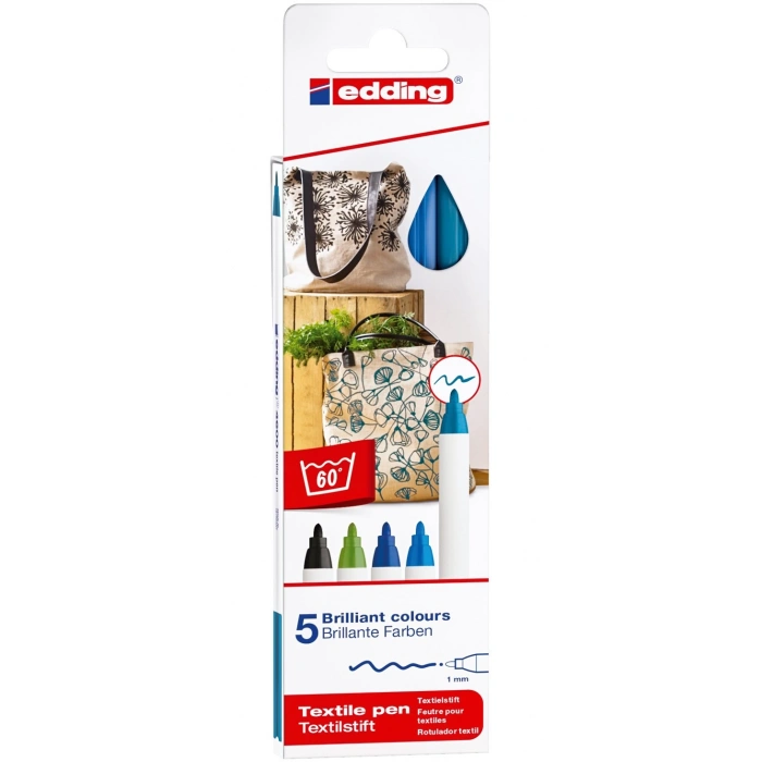 Edding 4600/5S Tekstil Kalemi 5 li Set Cool Renkler