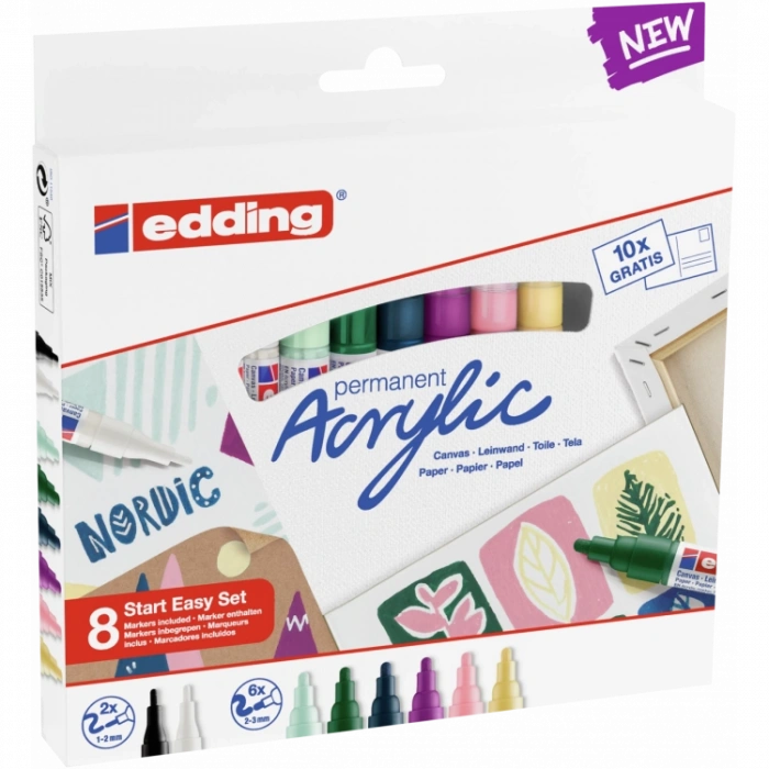 Edding 899 Permanent Akrilik Kalem Başlangıç Seti Nordic 8li Defter Hediyeli