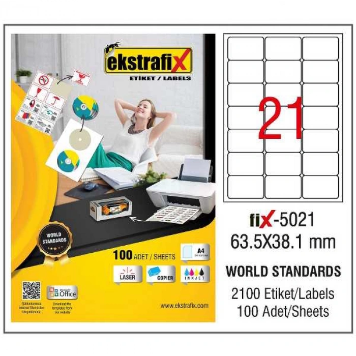 Ekstrafix Laser Etiket 100 YP 63.5x38.1 Laser-Copy-Inkjet FİX-5021