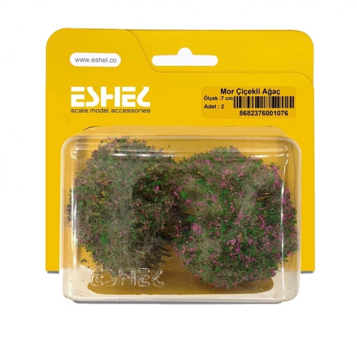 Eshel Maket Mor Çiçekli Ağaç 7cm 2li