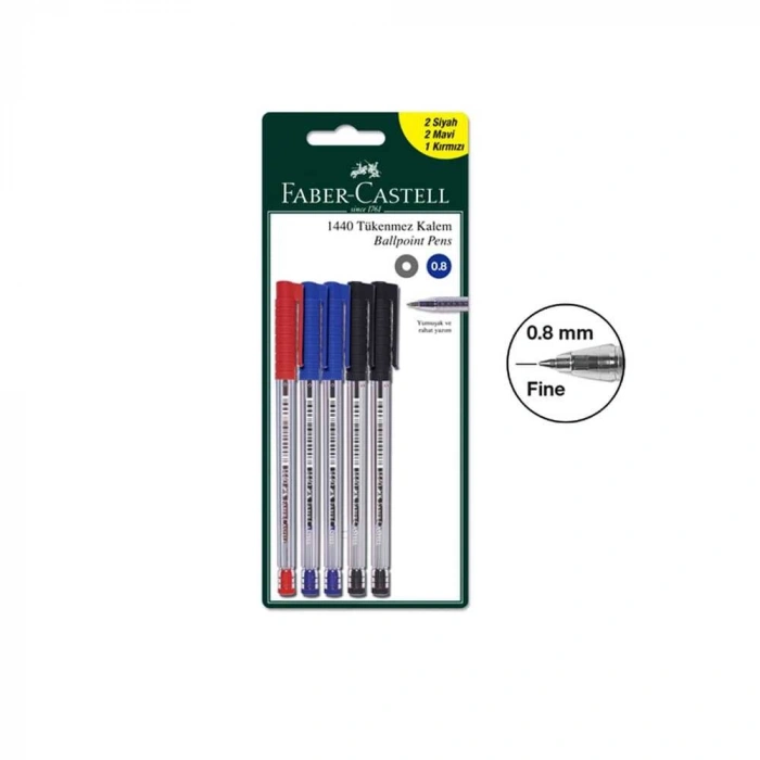 Faber Castell 1440 Tükenmez Kalem 5li Set (2 Mavi-2 Siyah-1 Kırmızı)