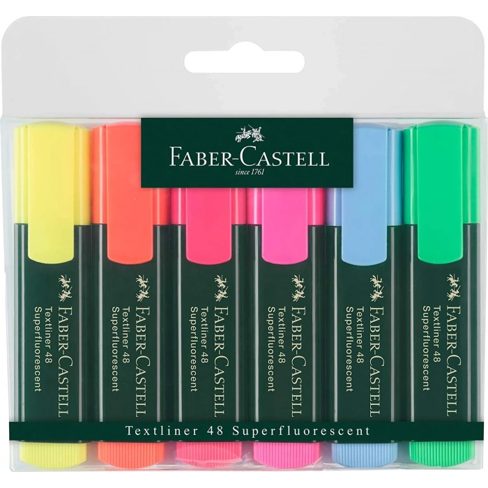 Faber-Castell 154806 - Textliner 48 Fosforlu Kalem, 6lı Kutu