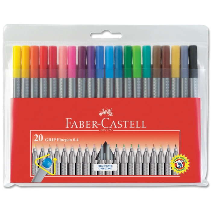 Faber Castell Grip Finepen 0.4mm 20 Renk Poşet