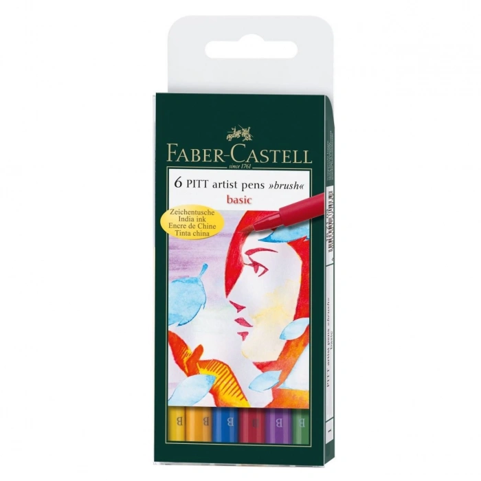 Faber Castell Pitt Çizim Kalemi Fırça Uç Ana Renkler 6 Lı Poşet