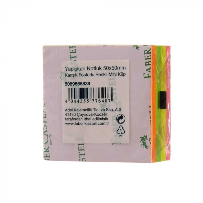 Faber Castell Yapışkan Notluk 50x50mm Karışık Fosforlu Renkli