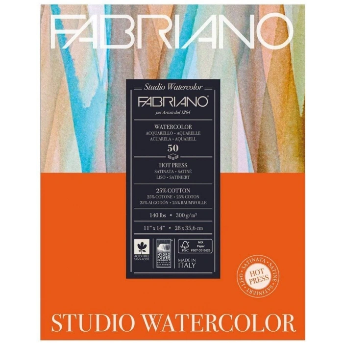 Fabriano Studio Watercolor Sulu Boya Defteri Blok Sıcak Baskı - Düz Doku 300 gr. 28x36 cm. 50 yaprak