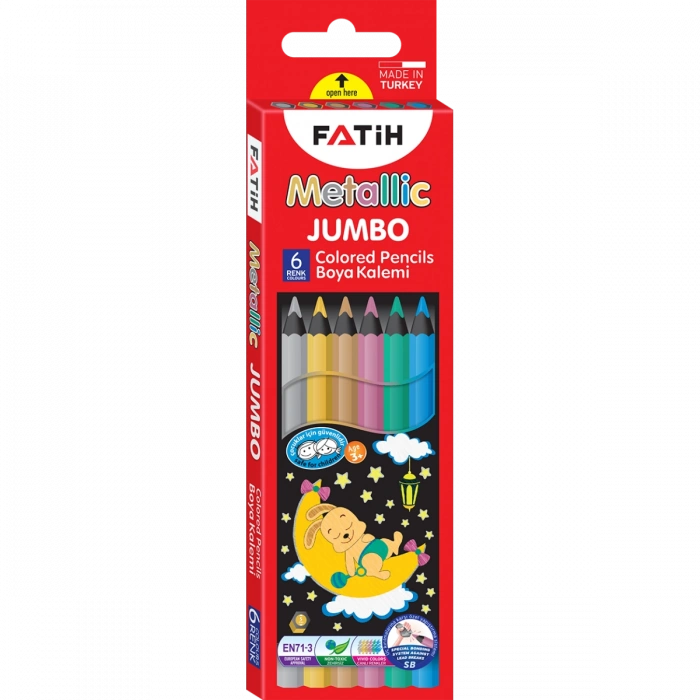 Fatih Metalik Jumbo Kuruboya 6 Renk Set Tam Boy Grafit Çapı 5