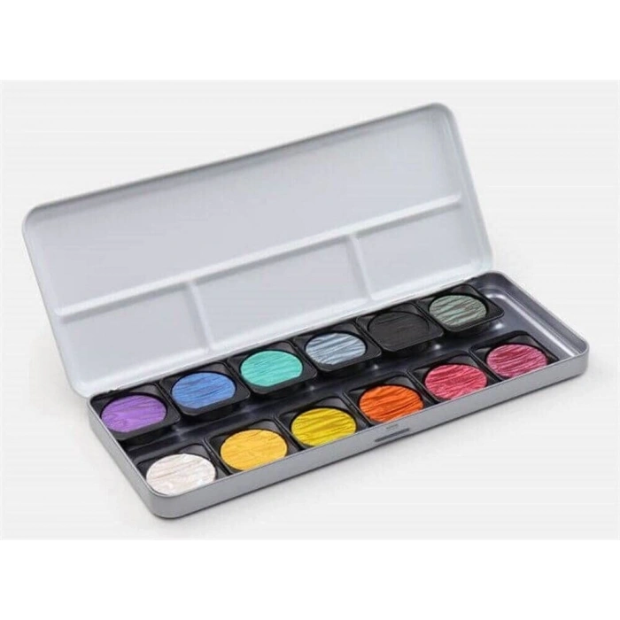 Finetec Metalik Yaldız Tablet Sulu Boya Seti 12 Renk F1200S