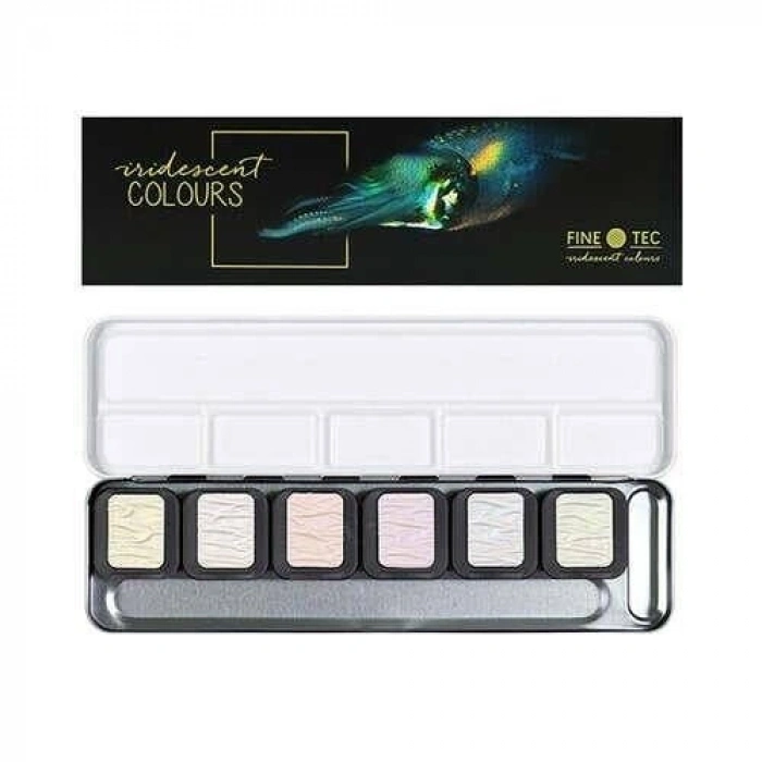 Finetec Metalik Yaldız Tablet Sulu Boya Seti 6 Renk Iridescent Colours F5600