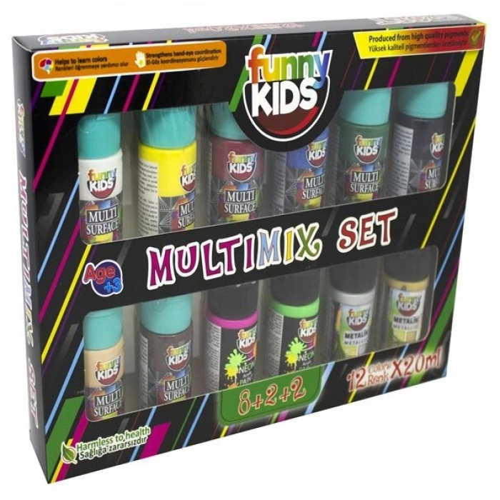 Funny Kids Multimix Akrilik Boya Seti 12 Renk x 20 ml.