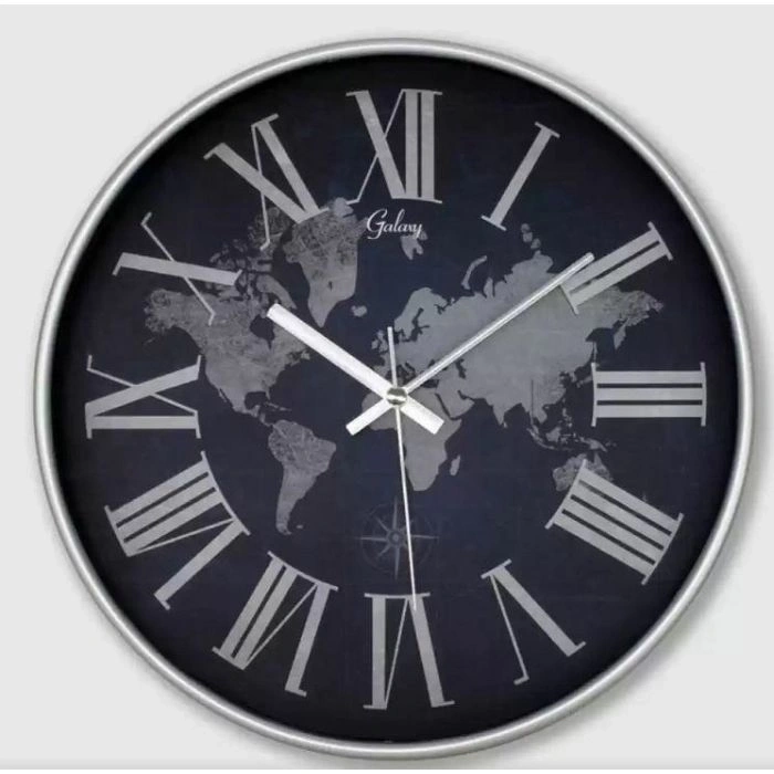 GALAXY 218-G-3 DEKORATİF SİYAH KADRAN DUVAR SAATİ GRİ