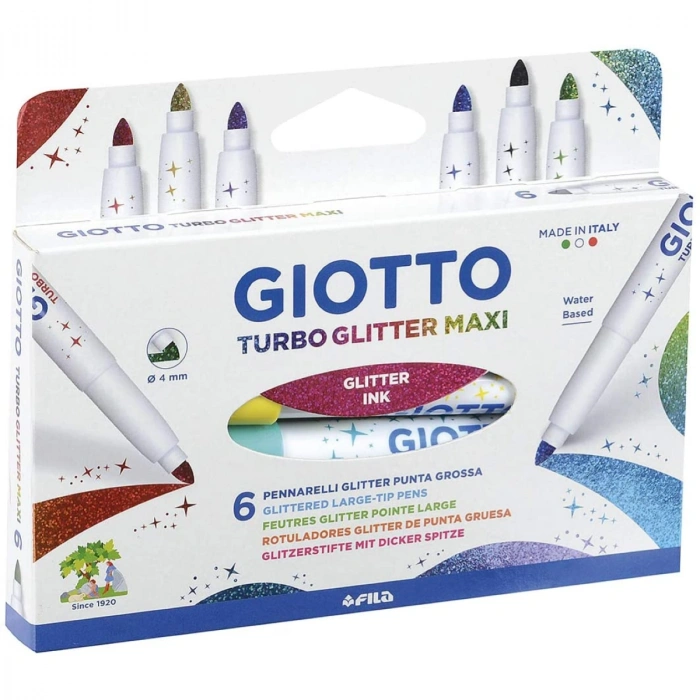 Giotto Turbo Maxi Glitter Kalın Uçlu Simli Keçeli Kalem 6 Renk