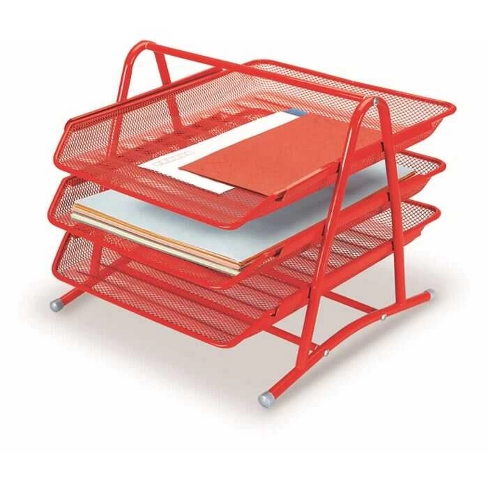 Gıpta 3 Kat Hareketli Evrak Rafı Kırmızı Metal Masa Seti