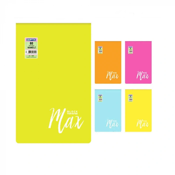 Gıpta Bloknot A4 Max Block Tel Dikişli Polipropilen Kapak 80 Yaprak Kareli