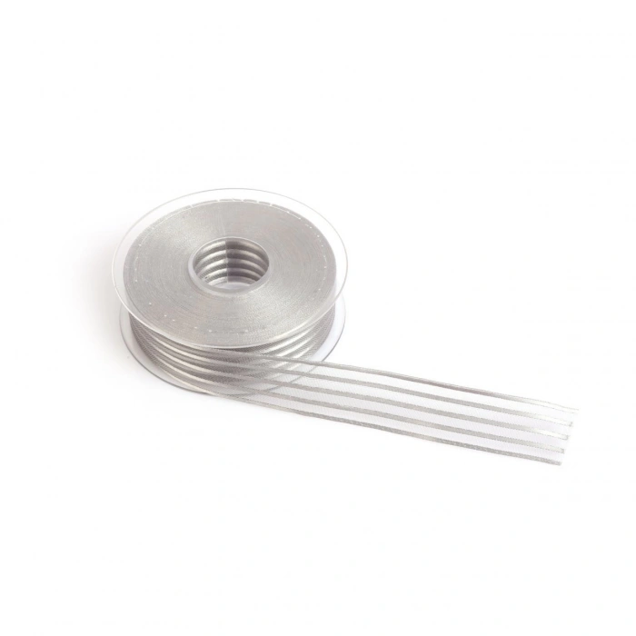 Gri Saten Çizgili Şifon Kurdele