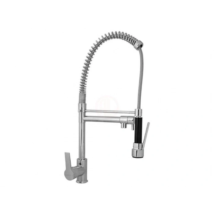 Güven Musluk Inox Endüstriyel Evye Bataryası Yaylı Çift Çıkış (Stoplu Elçik)