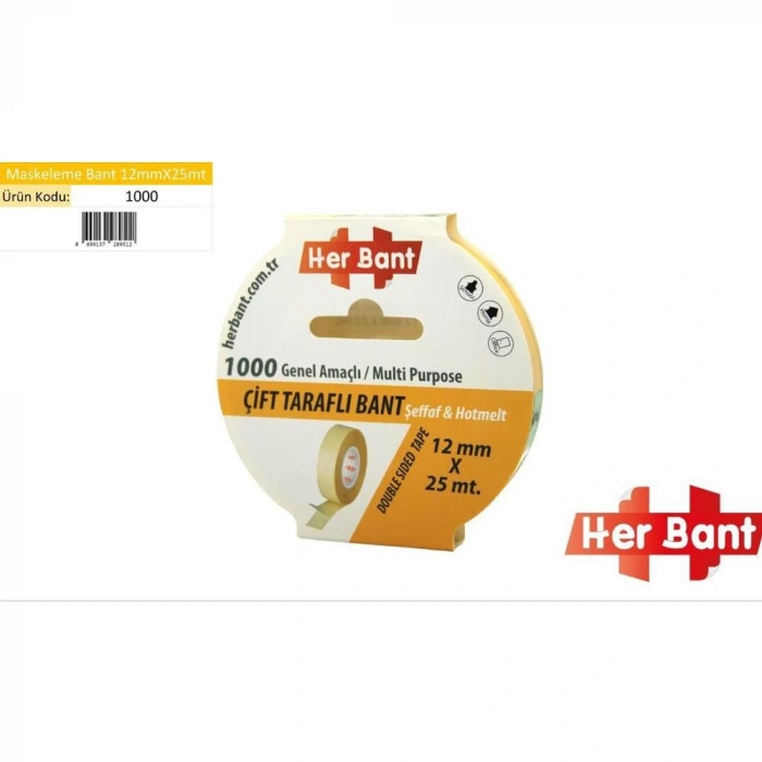 Her Bant Çift Taraflı Bant Askılı 12x25 Mt 1000
