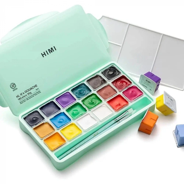 HIMI Jelly Cup Gouache Set Guaj Boya Seti 18 Renk x 30 gr. (Green Case)