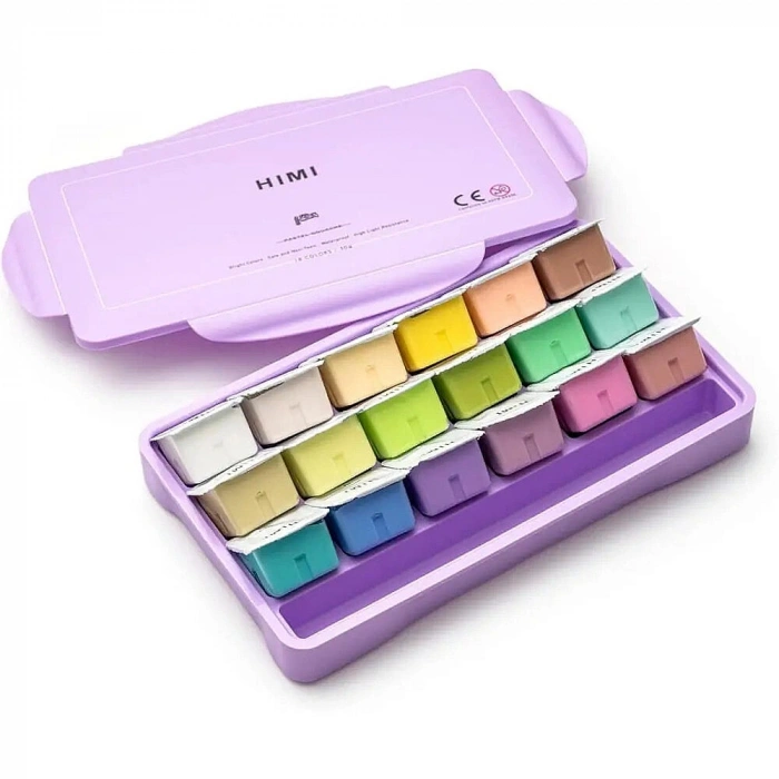 HIMI Jelly Cup Gouache Set Pastel Renkler Guaj Boya Seti 18 Renk x 30 gr. (Purple Case)
