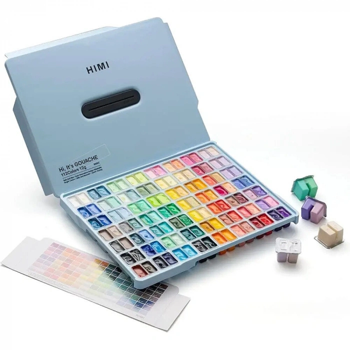 HIMI Twin Cup Gouache Set Guaj Boya Seti 112 Renk x 12 gr. (Ice Blue Case)