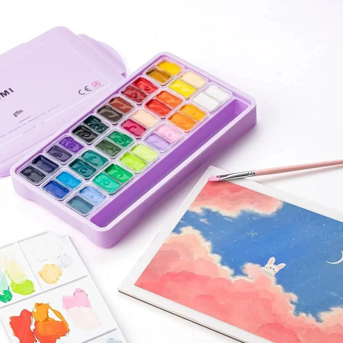 HIMI Twin Cup Gouache Set Guaj Boya Seti 36 Renk x 12 gr. (Purple Case)