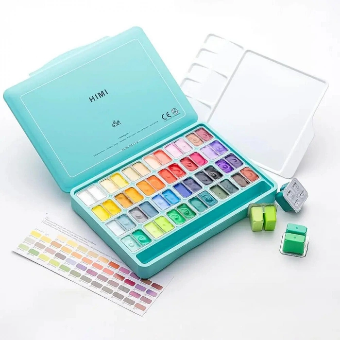 HIMI Twin Cup Gouache Set Guaj Boya Seti 48 Renk x 12 gr. (Green Case)