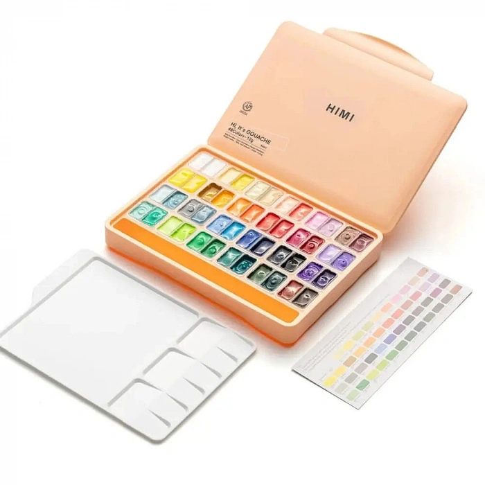 HIMI Twin Cup Gouache Set Guaj Boya Seti 48 Renk x 12 gr. (Peach Fuzz Case)