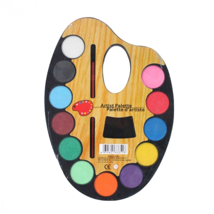 Hobi Market Art Palet Şekilli Yuvarlak Tablet Sulu Boya Seti 12 Renk