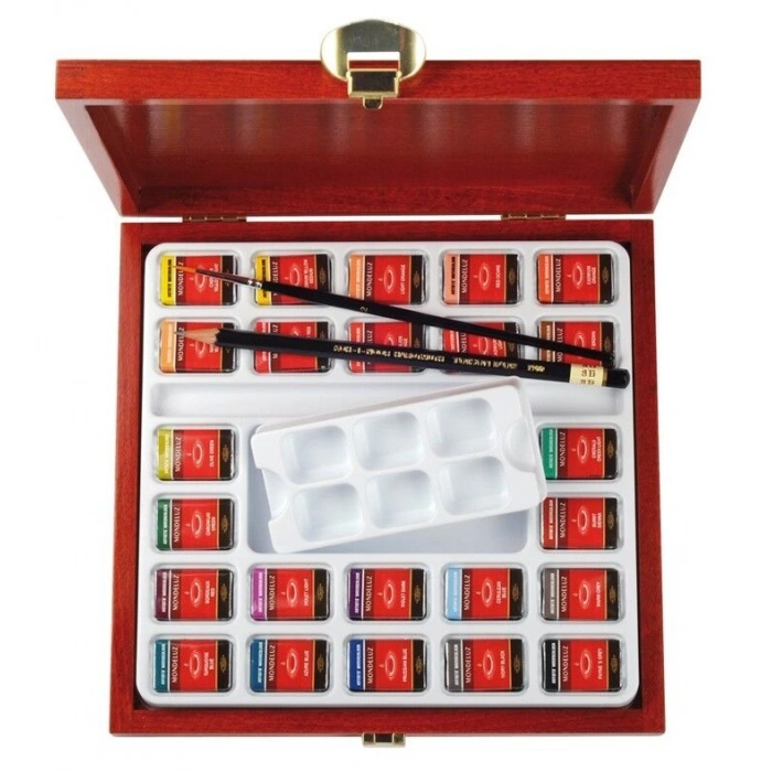 Koh-i Noor Mondeluz Master Class Taş Tablet Sulu Boya Seti 24 Renk Ahşap Kutu