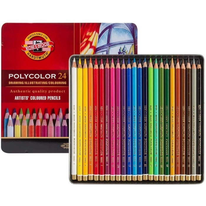 Koh-i Noor Polycolor Artist Kuru Boya Kalemi Seti 24 Renk Metal Kutu