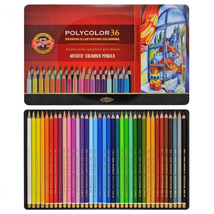 Koh-i Noor Polycolor Artist Kuru Boya Kalemi Seti 36 Renk Metal Kutu