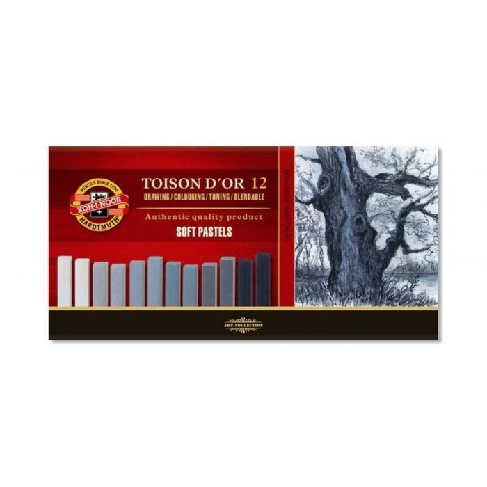 Koh-i Noor Toison Dor Soft Pastel Boya Seti GRİ TONLAR 12 Renk (KÖŞELİ)