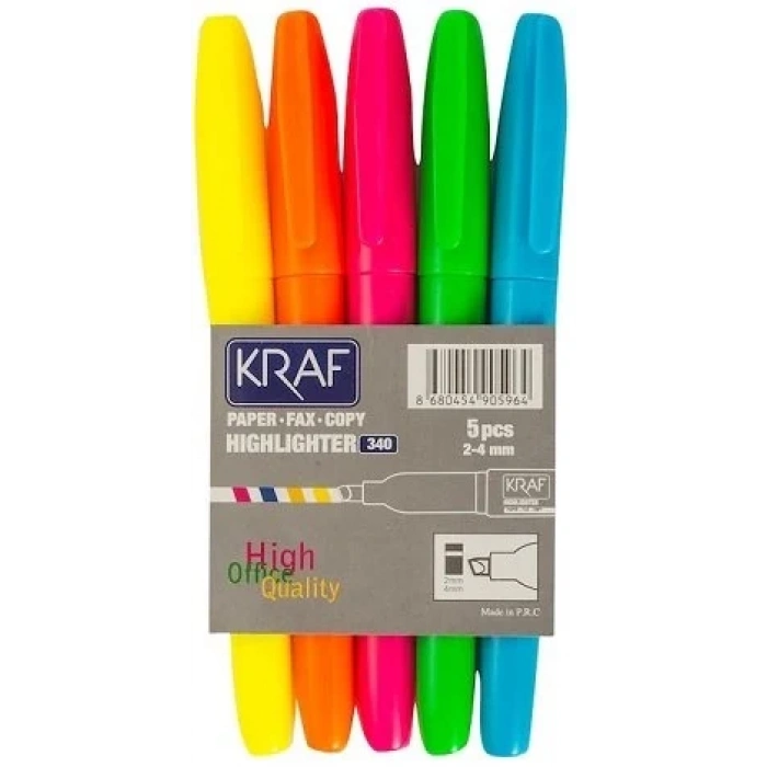 Kraf 340 Fosforlu Kalem Highlighter 2-4mm 5li