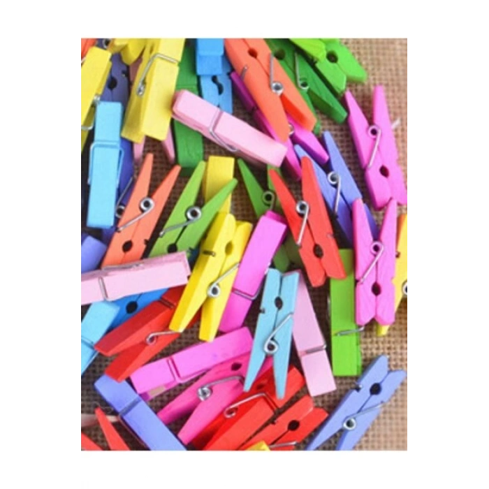 Kraf Kids Ahşap Mandal Renkli Büyük 25li Paket