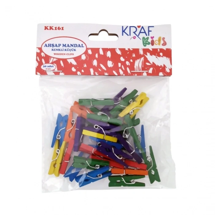 Kraf Kids Ahşap Mandal Renkli Küçük 30lu Paket