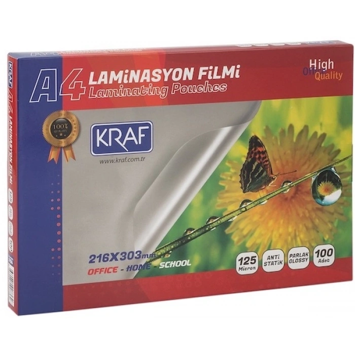 Kraf Laminasyon Filmi Parlak A4 125 Micron 100lü