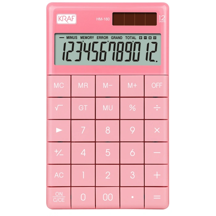 Kraf Masaüstü Hesap Makinesi 12 Hane PEMBE
