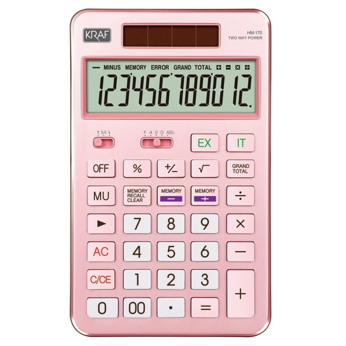 Kraf Masaüstü Hesap Makinesi 12 Hane PEMBE