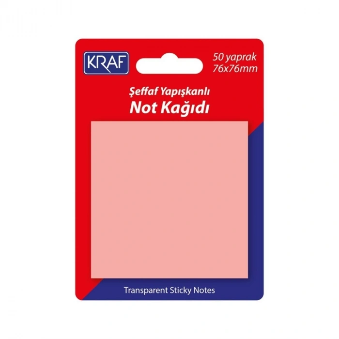 Kraf Yapışkanlı Not Kağıdı 76x76mm 50yp Şeffaf Pembe 7676TR
