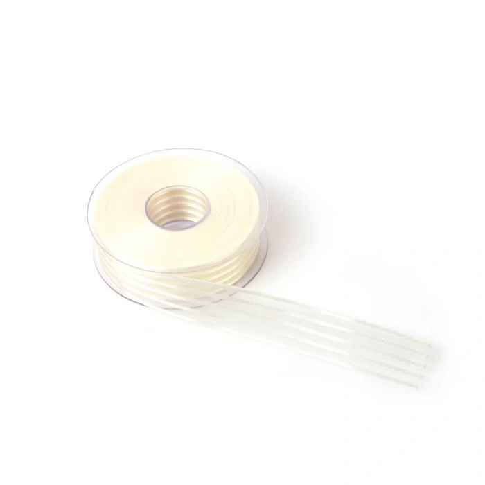 Krem Saten Çizgili Şifon Kurdele