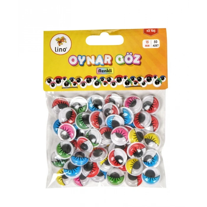 Lino Karışık Renkli Oynar Göz 15 mm 50li Paket