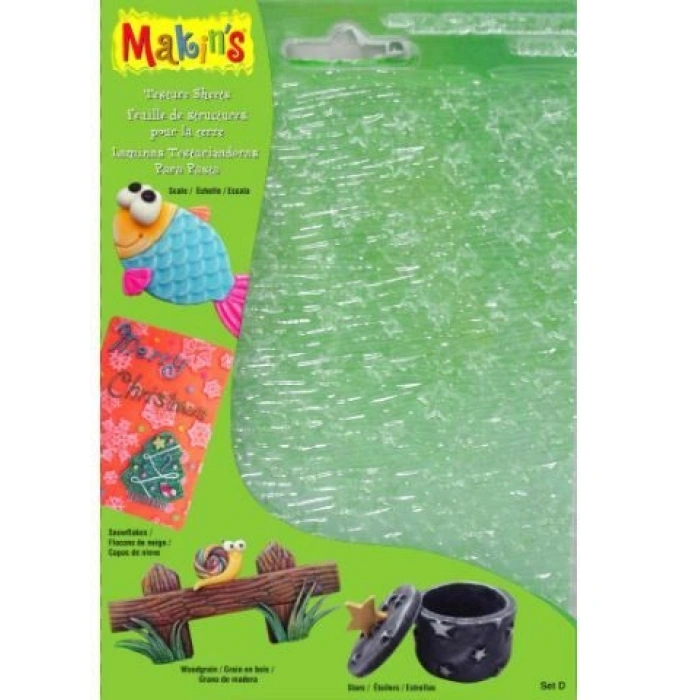 Makins Clay Texture Sheets Polimer Kil Doku Kalıbı 4lü Set D