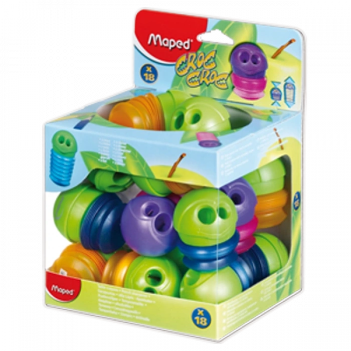 Maped Öğrenci Kalemtıraşı Croc Plastik Çiftli Hazneli 18 Lİ Karışık Renkler 501700