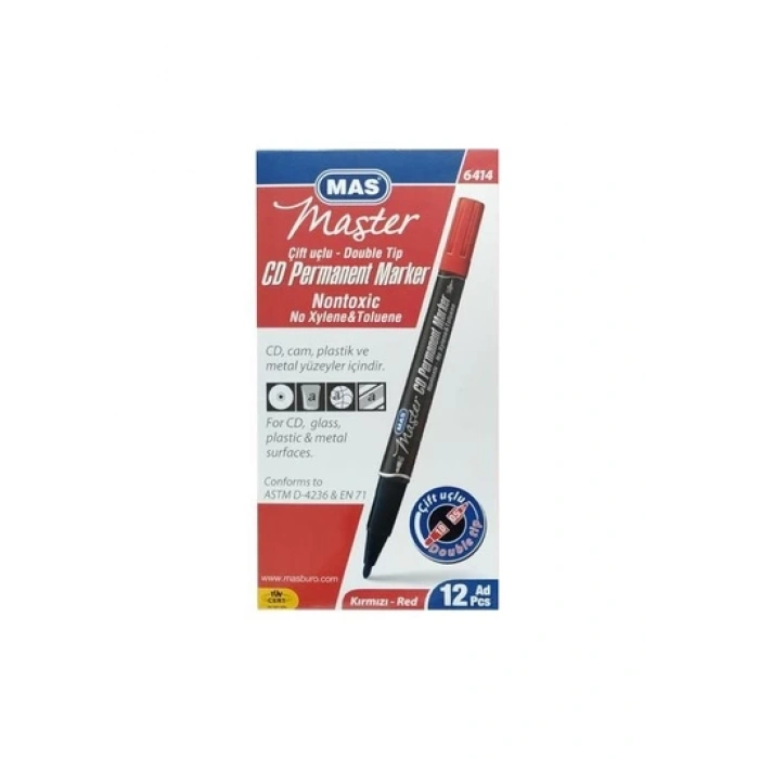 MAS 6414 PERMANENT KALEM KIRMIZI ÇİFT UÇLU