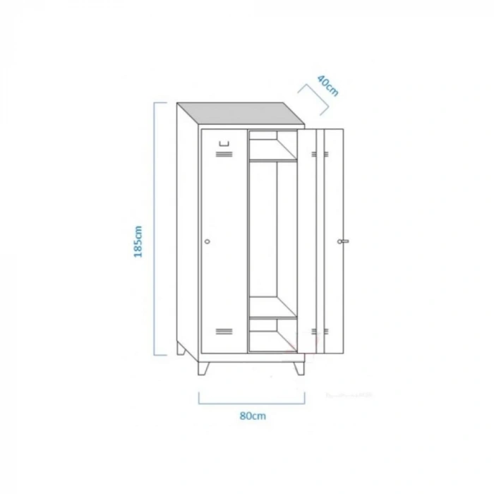 Metal iki Tam Boy Kapılı Soyunma Dolabı Mavi Gri (Tam Boy Kapılı)