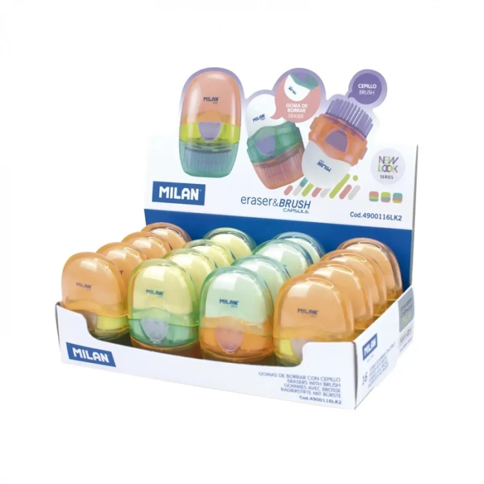 MILAN 4900116LK2 CAPSULE NEW LOOK RENKLİ ŞEFFAF FIRÇALI SİLGİ 16LI