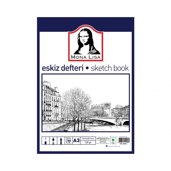 Mona Lisa Karton Kapak Spiralli Eskiz Defteri A3 120gr 50yp MN13-3