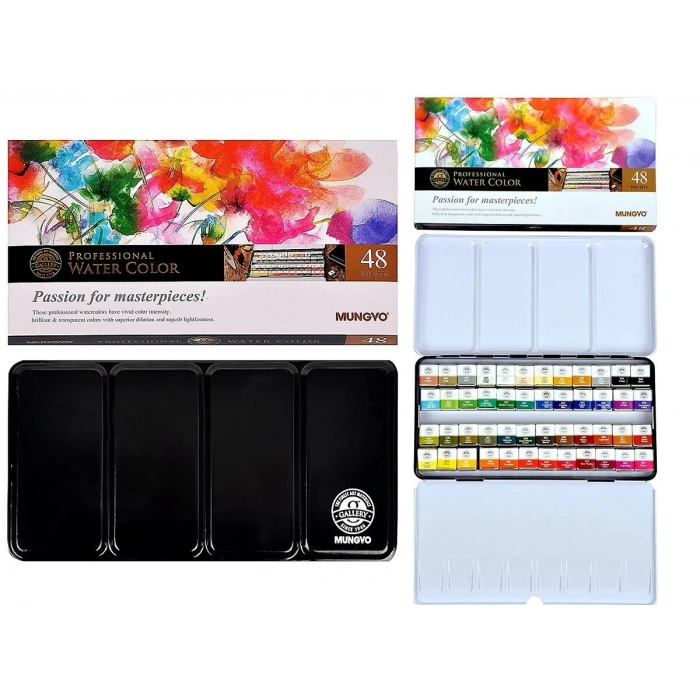 Mungyo Profesyonel Tablet Sulu Boya Seti 48 Renk Yarım Boy Metal Kutu
