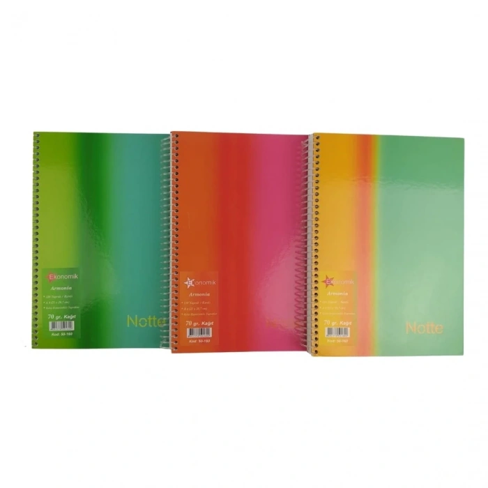 Notte Sert Kapak Spiralli Okul Defteri Armonia A4 120yp Kareli