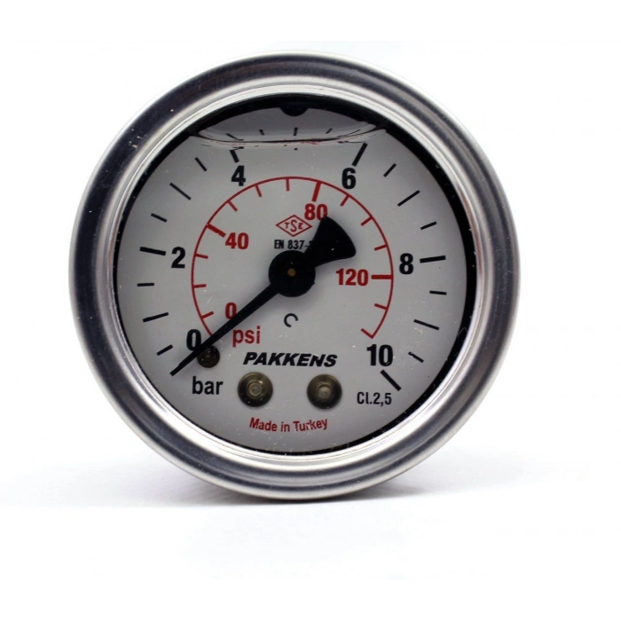 Pakkens Manometre 0-10 Bar 1/4 Arka Çıkışlı Gliserinli 60 Mm Paslanmaz